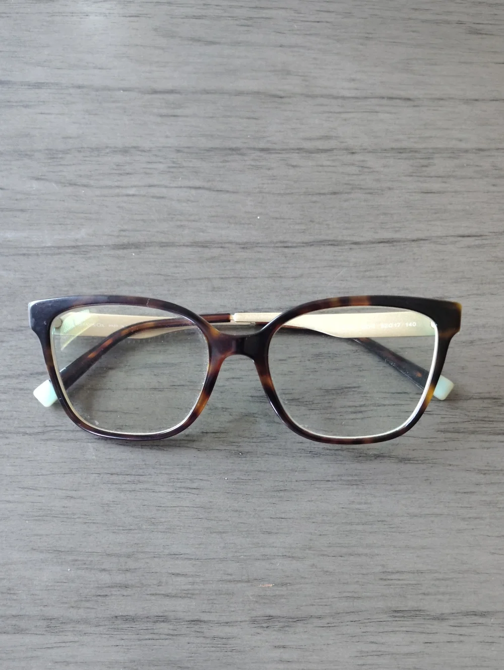 Tiffany & Co. Tortoiseshell Cat-Eye Glasses with Mint Temple Tips